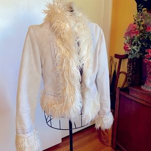 Bebe off white, faux suede and fur jacket. Size medium.
